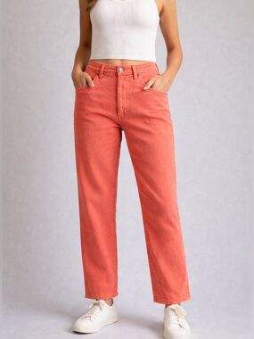 SR vs Sandrine Rose Orange Linen Blend Straight Leg Pants Relaxed Fit Size 27